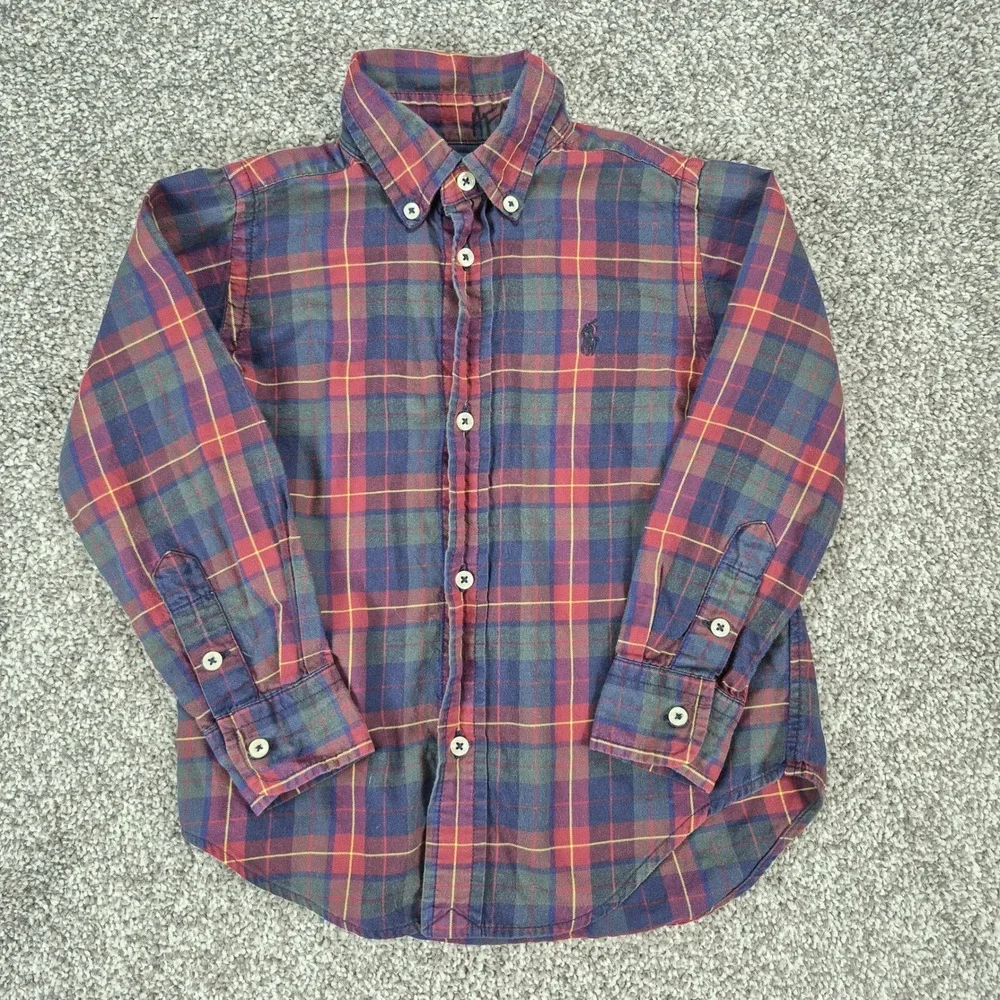 Ralph Lauren Plaid Shirt Toddler Boys 3T Cotton Long Sleeve Button Down